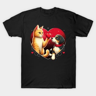 Cute cat offers a red heart dog lover design Valentine day T-Shirt